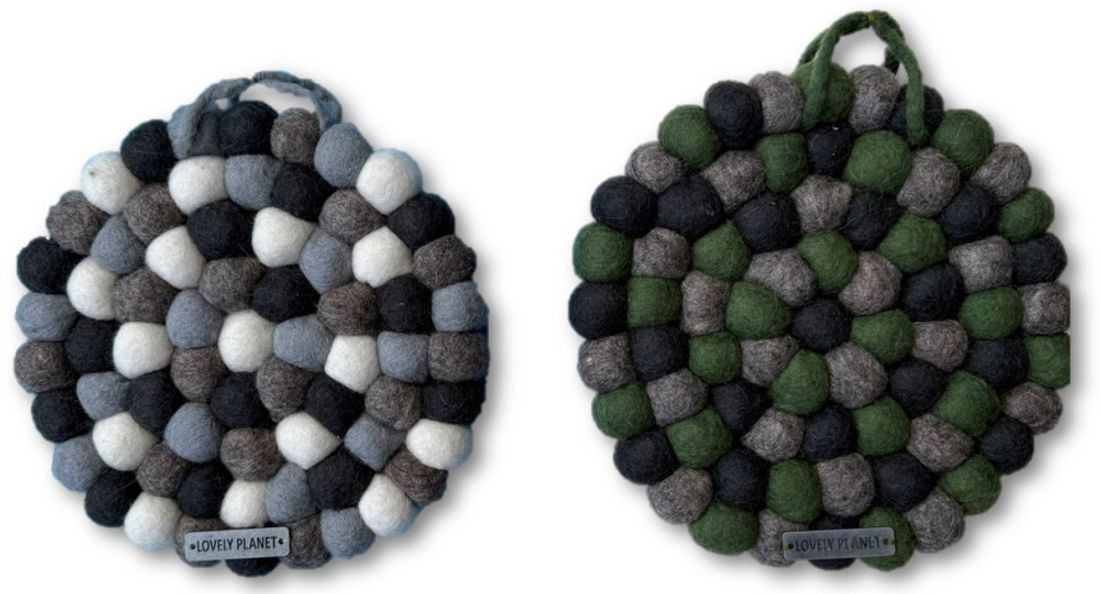 Gryteunderlag av filtkuler, rundt